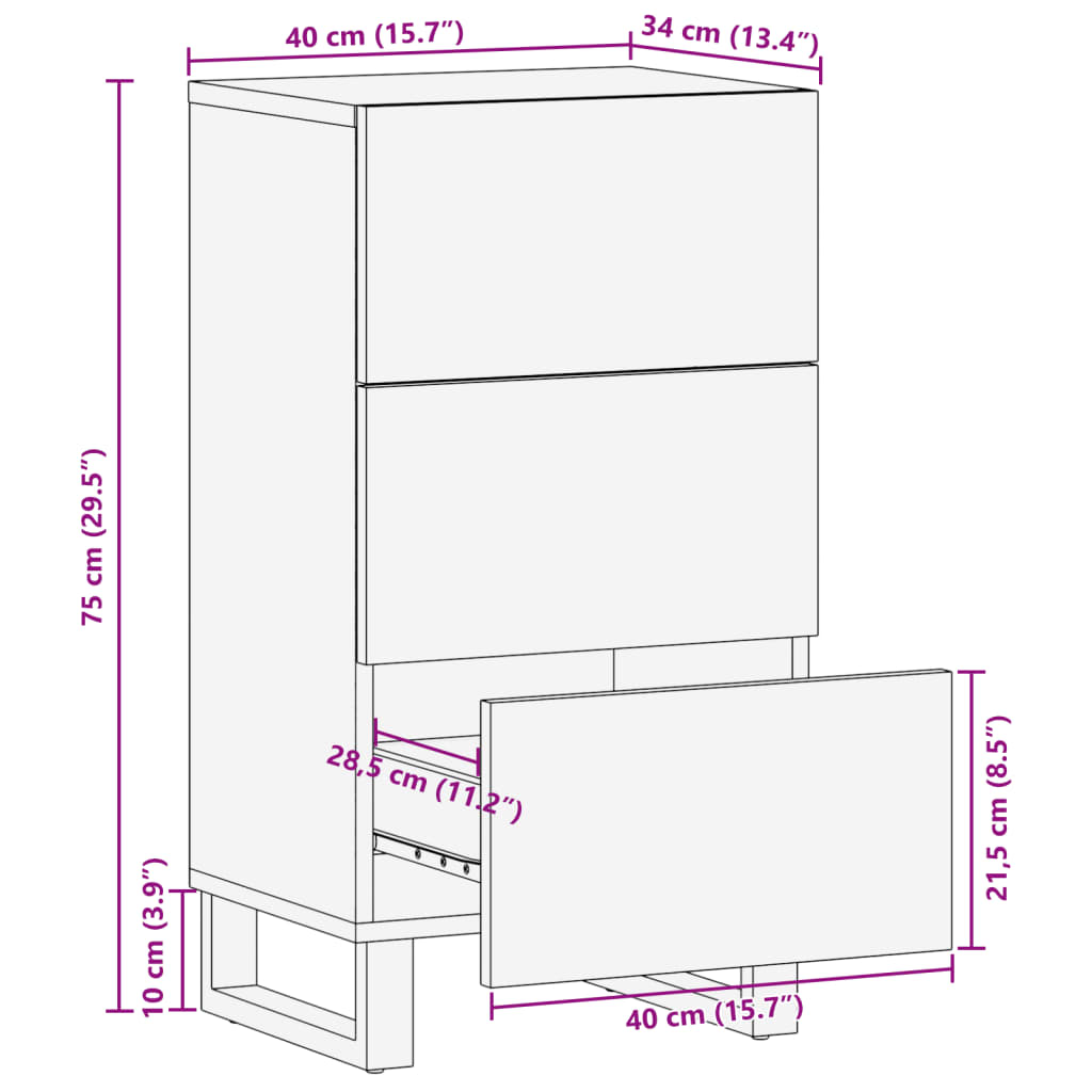 Sideboard 40x34x75 cm Massivholz Akazie