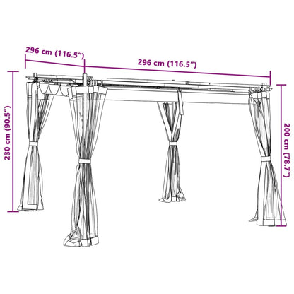 Tonnelle avec parois grillagées crème 3x3 m en acier