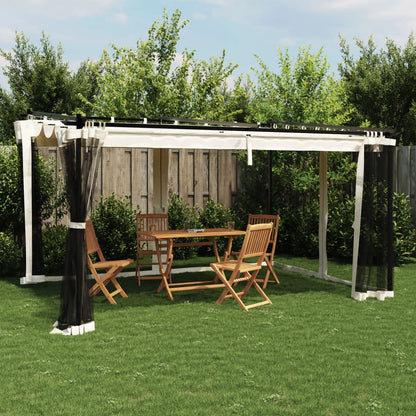 Pavillon mit Netzwänden Creme 4x3 m Stahl