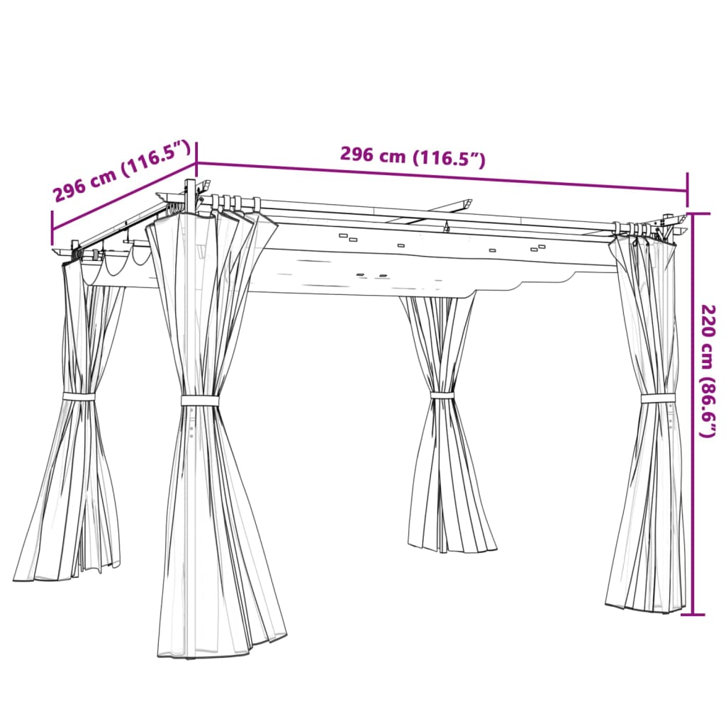 Pavillon mit Vorhängen Creme 3x3 m Stahl