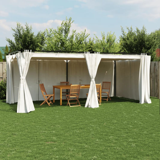 Pavillon mit Vorhängen Creme 6x3 m Stahl