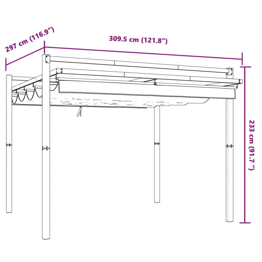 Pavillon de jardin avec toit extensible crème 3x3 m aluminium