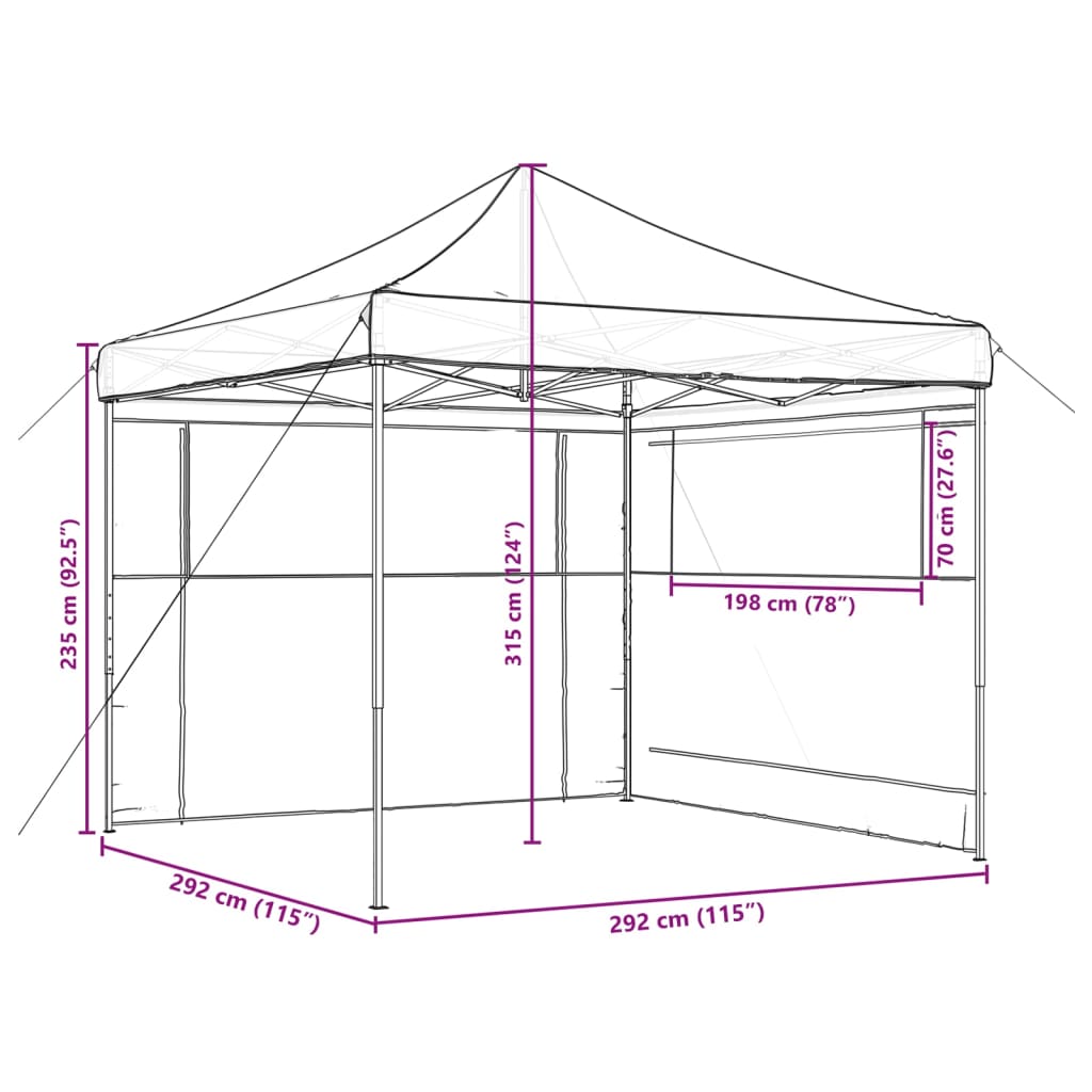 Tente de fête pop-up pliable avec 2 panneaux latéraux beige