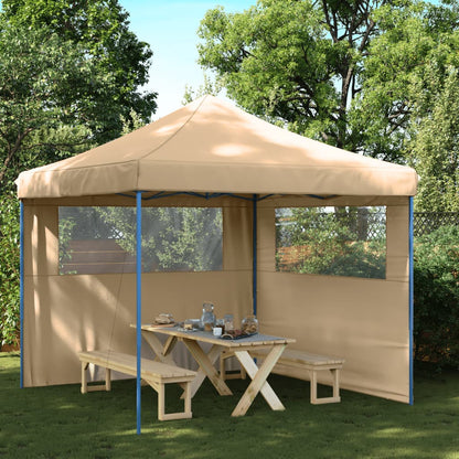 Tente de fête pop-up pliable avec 2 panneaux latéraux beige