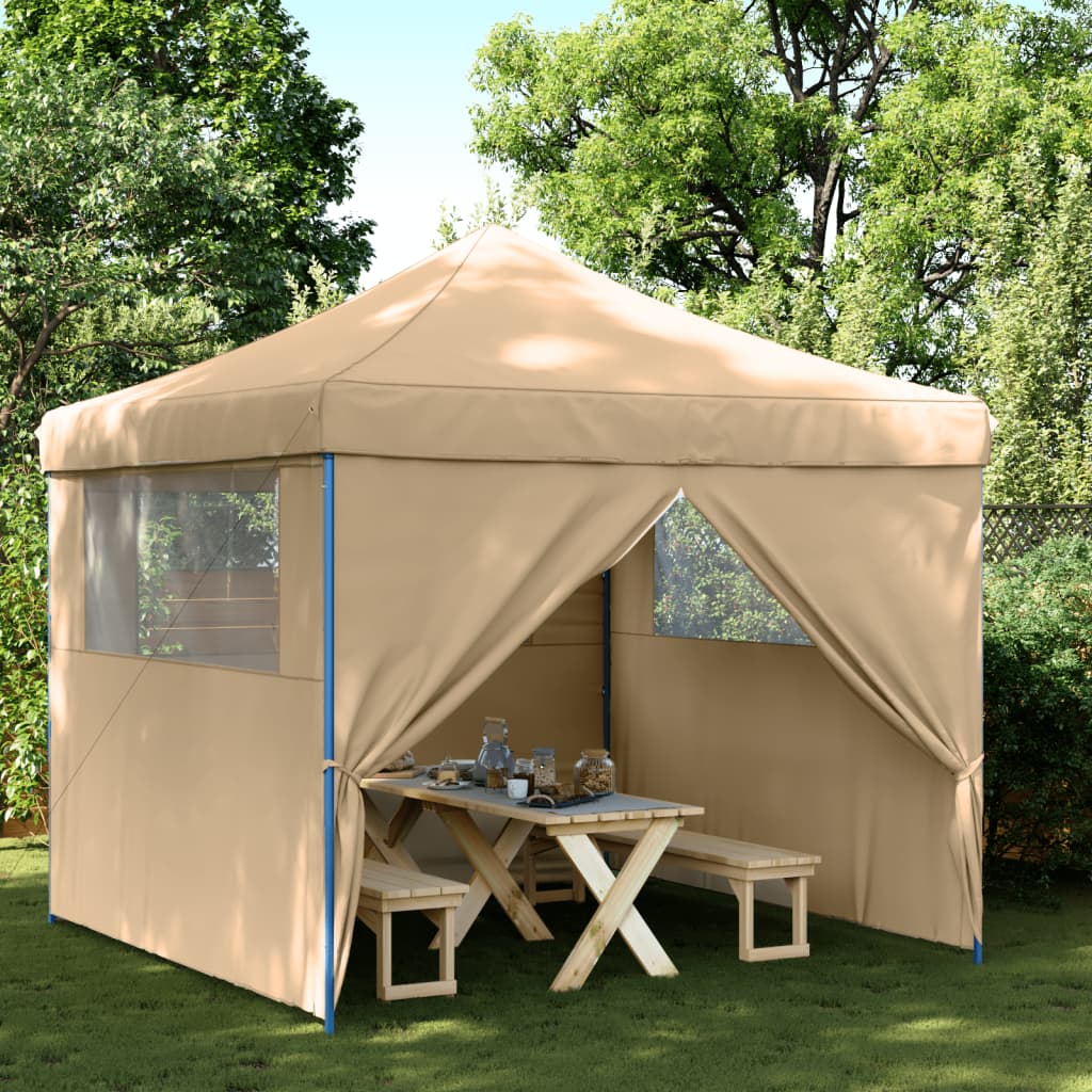 Tente de fête pop-up pliable avec 4 panneaux latéraux beige