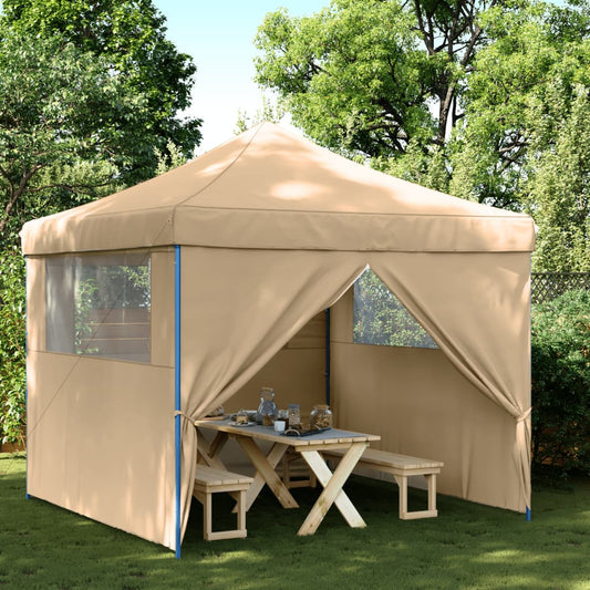 Tente de fête pop-up pliable avec 4 panneaux latéraux beige