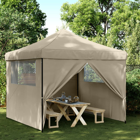 Tente de fête pop-up pliable avec 4 panneaux latéraux taupe