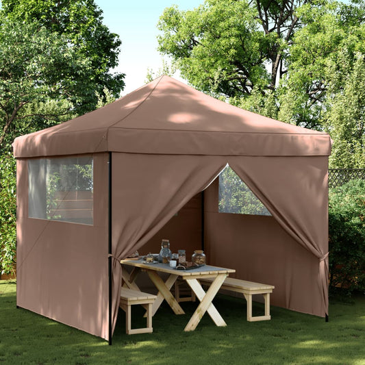 Tente de fête pop-up pliable avec 4 panneaux latéraux marron