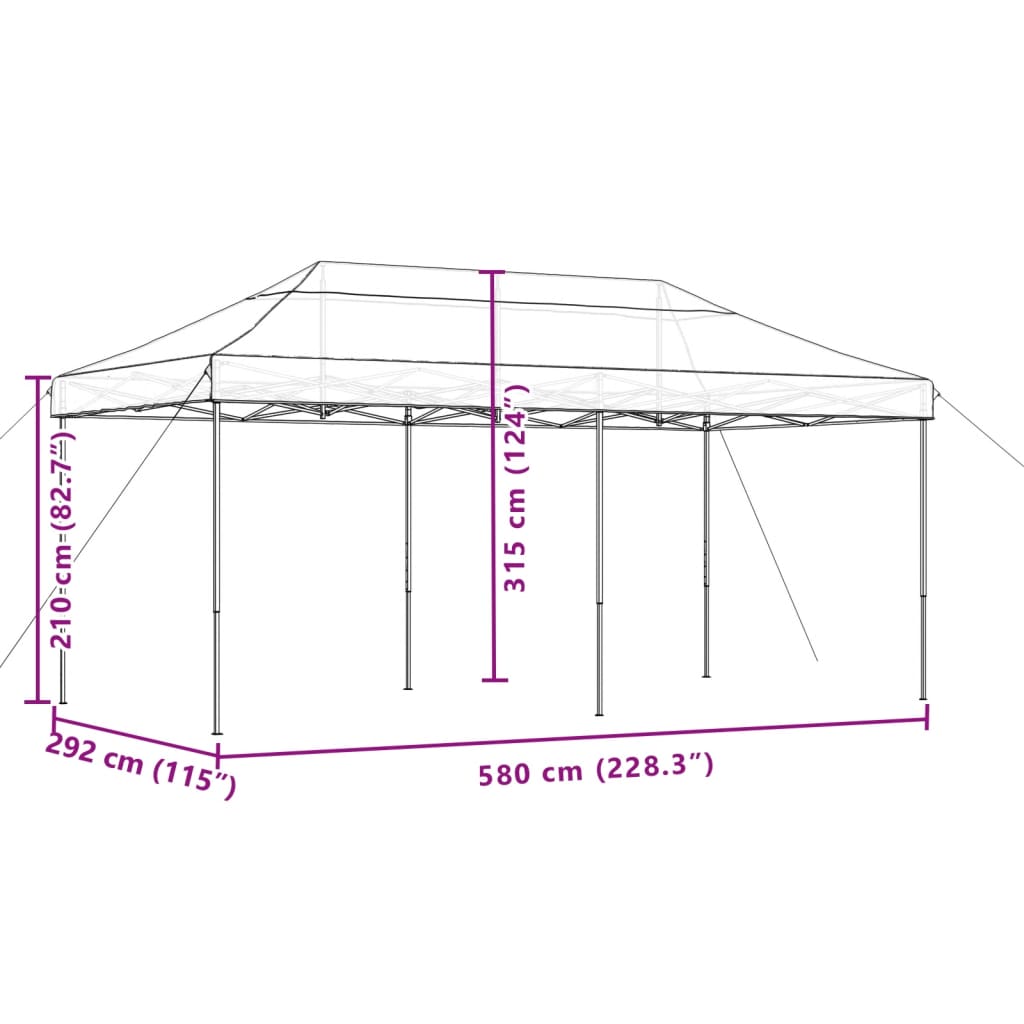 Tente de fête pliable pop-up beige 580x292x315 cm