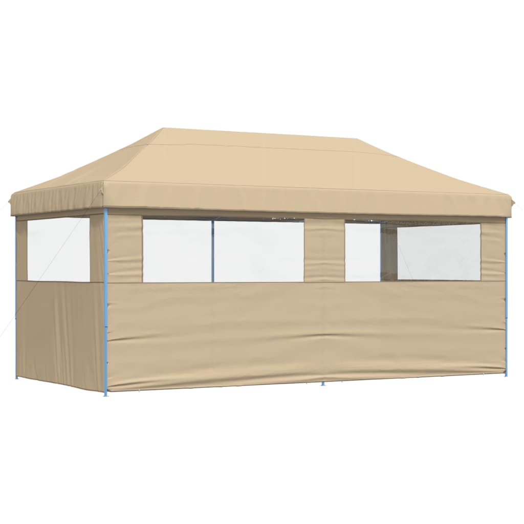 Tente de fête pop-up pliable avec 3 panneaux latéraux beige