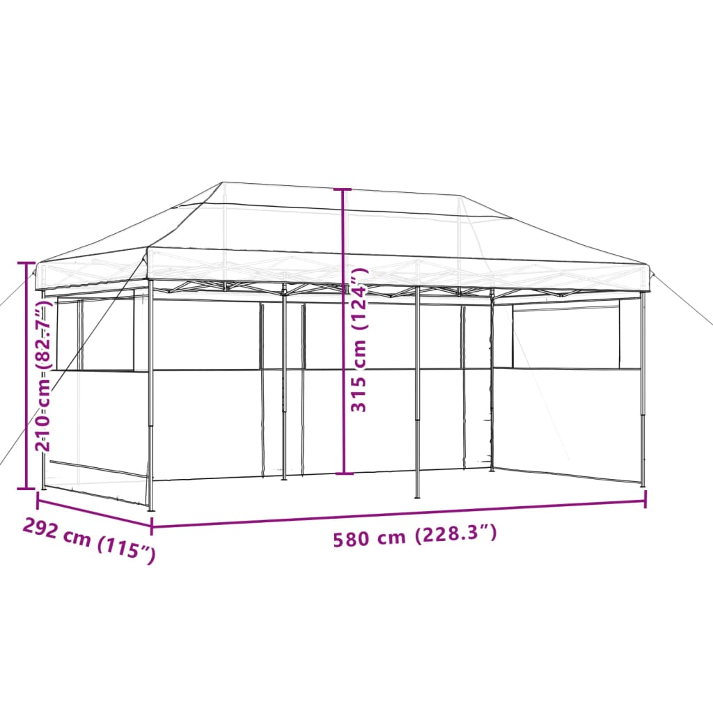 Tente de fête pop-up pliable avec 3 panneaux latéraux beige