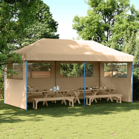 Tente de fête pop-up pliable avec 3 panneaux latéraux beige