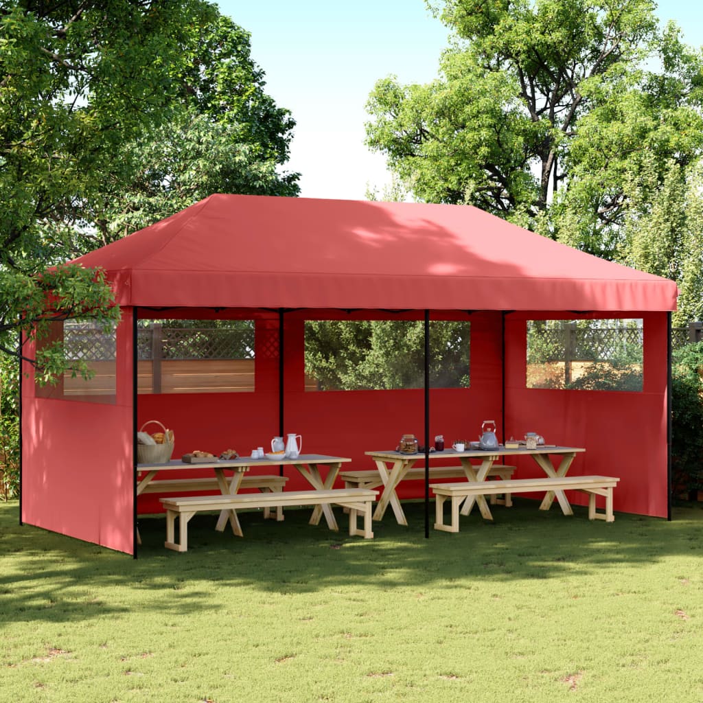 Tente de fête pop-up pliable avec 3 panneaux latéraux rouge bordeaux