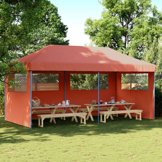 Tente de fête pop-up pliable avec 3 panneaux latéraux terre cuite