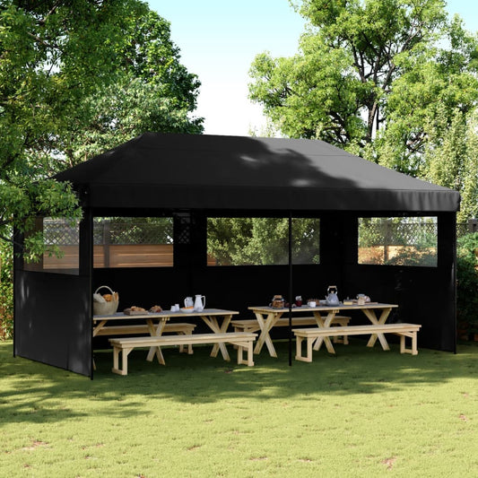 Tente de fête pop-up pliable avec 3 panneaux latéraux noir