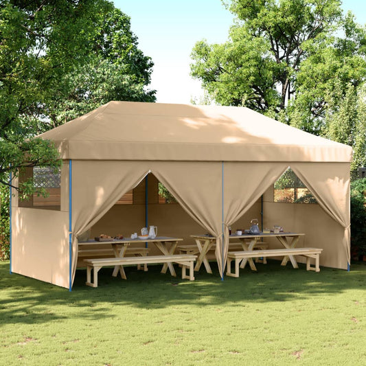 Tente de fête pop-up pliable avec 4 panneaux latéraux beige