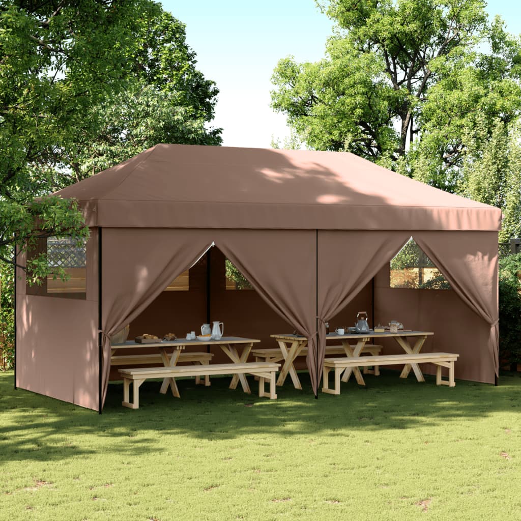 Tente de fête pop-up pliable avec 4 panneaux latéraux marron