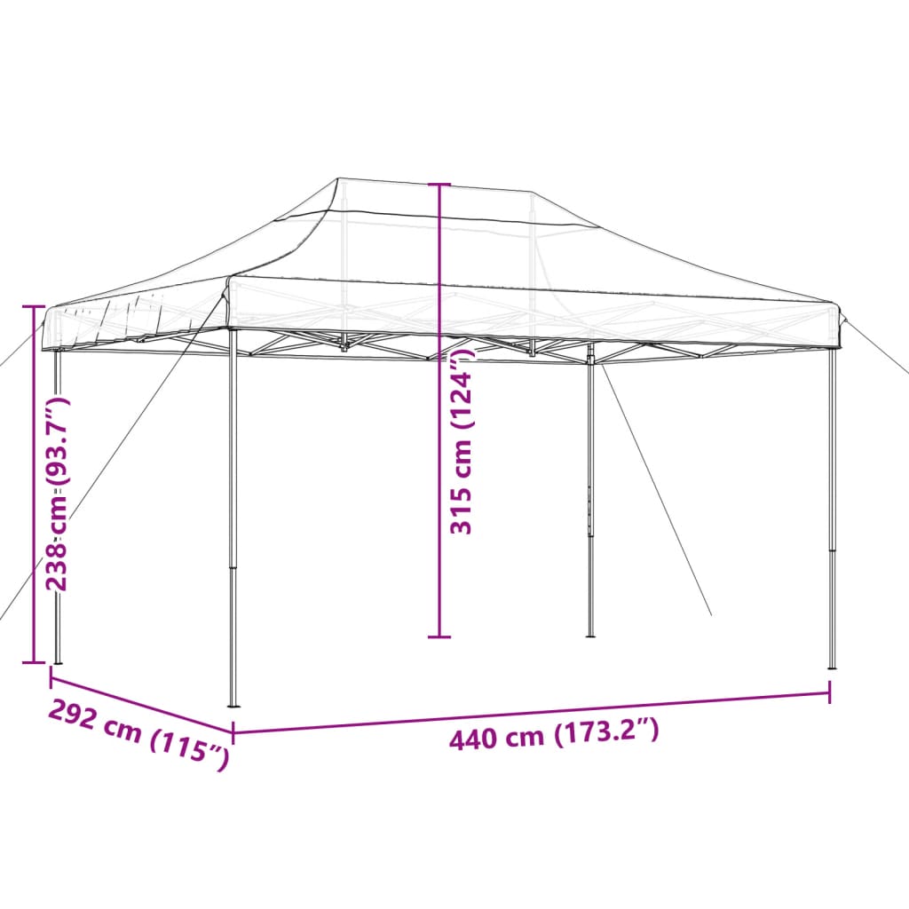 Tente de fête pliable pop-up beige 440x292x315 cm