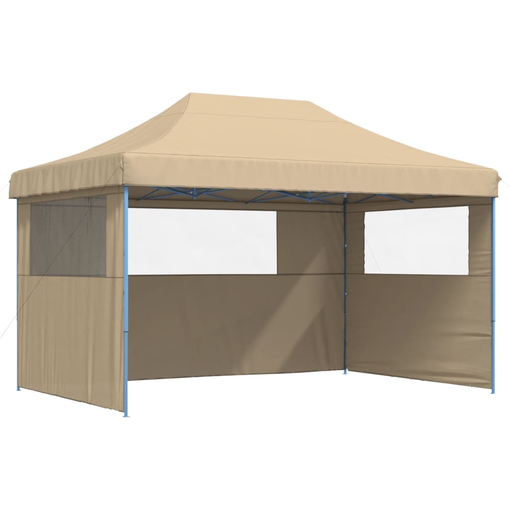 Tente de fête pop-up pliable avec 3 panneaux latéraux beige