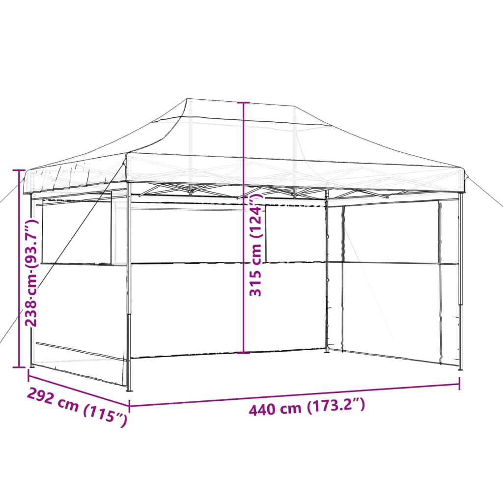 Tente de fête pop-up pliable avec 3 panneaux latéraux beige