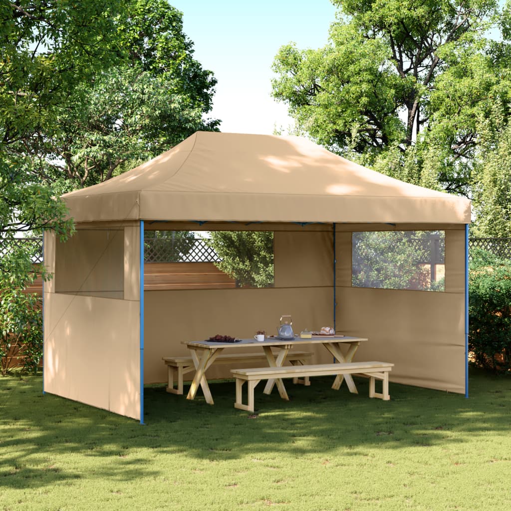 Tente de fête pop-up pliable avec 3 panneaux latéraux beige