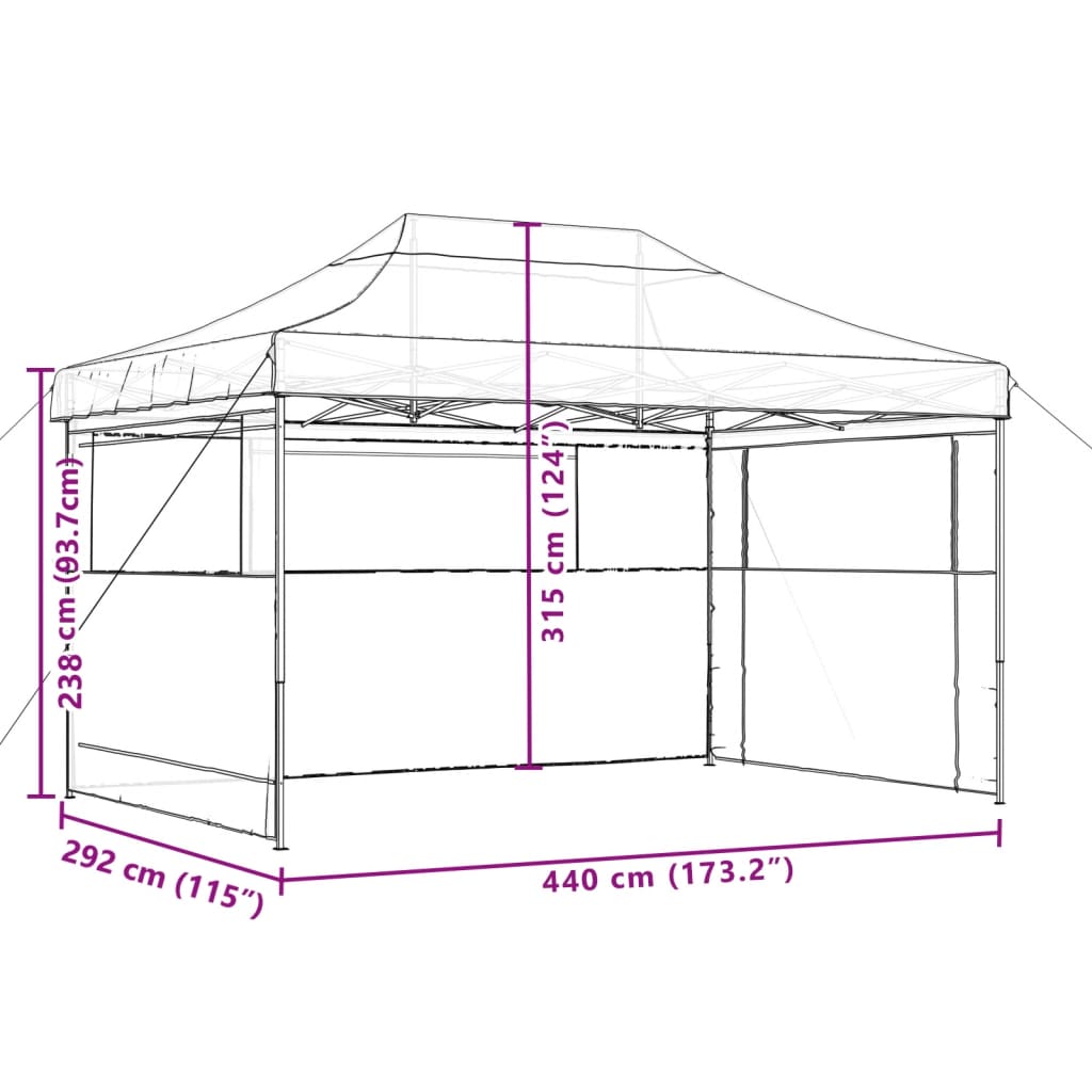 Tente de fête pop-up pliable avec 3 panneaux latéraux orange