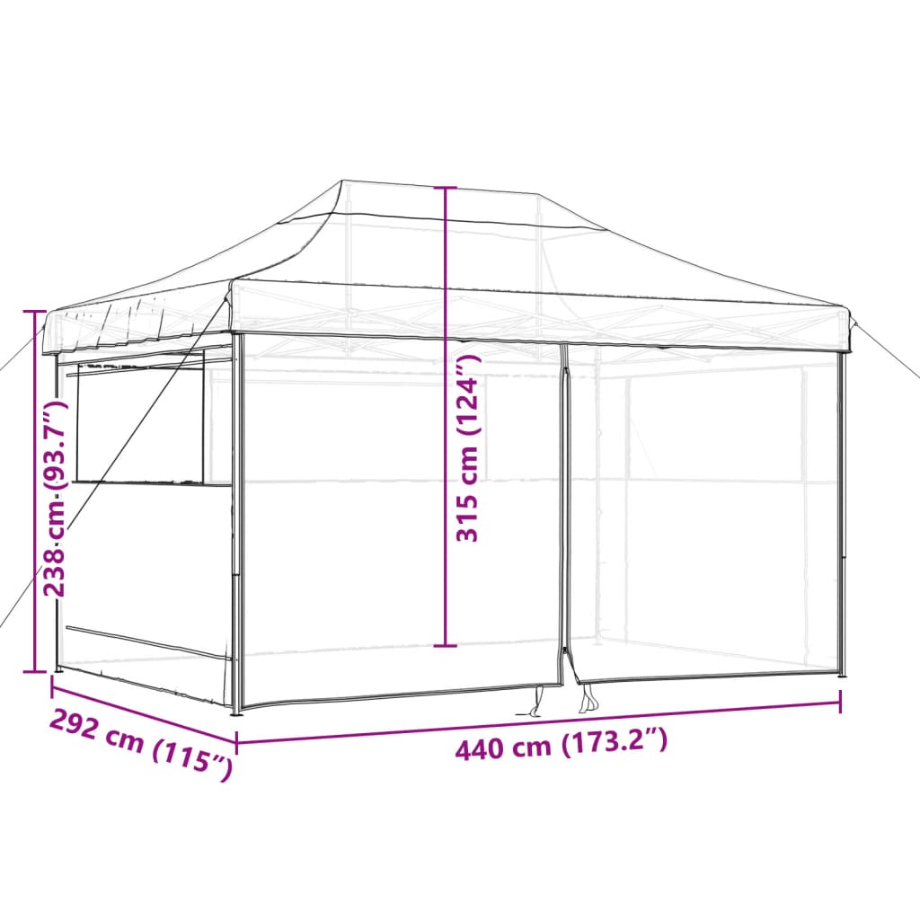 Tente de fête pop-up pliable avec 4 panneaux latéraux rouge terre cuite