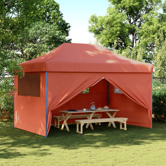 Tente de fête pop-up pliable avec 4 panneaux latéraux rouge terre cuite