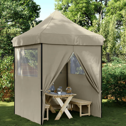 Tente de fête pop-up pliable avec 4 panneaux latéraux taupe