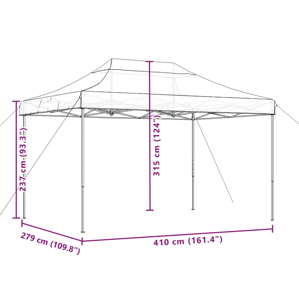 Tente de fête pliable pop-up orange 410x279x315 cm