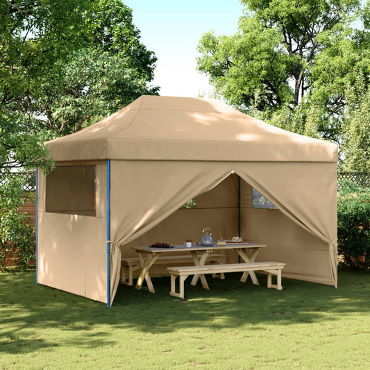 Tente de fête pop-up pliable avec 4 panneaux latéraux beige