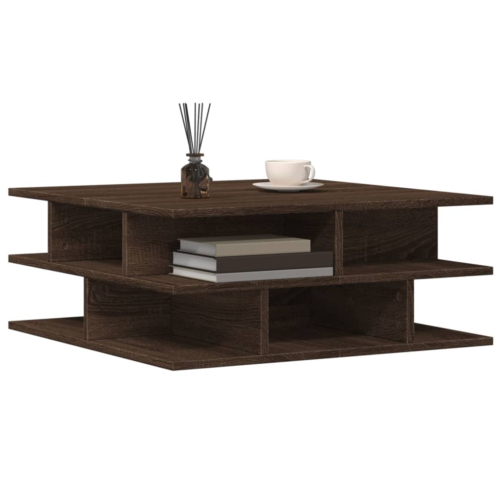 Table basse aspect chêne marron 70x70x29 cm en bois