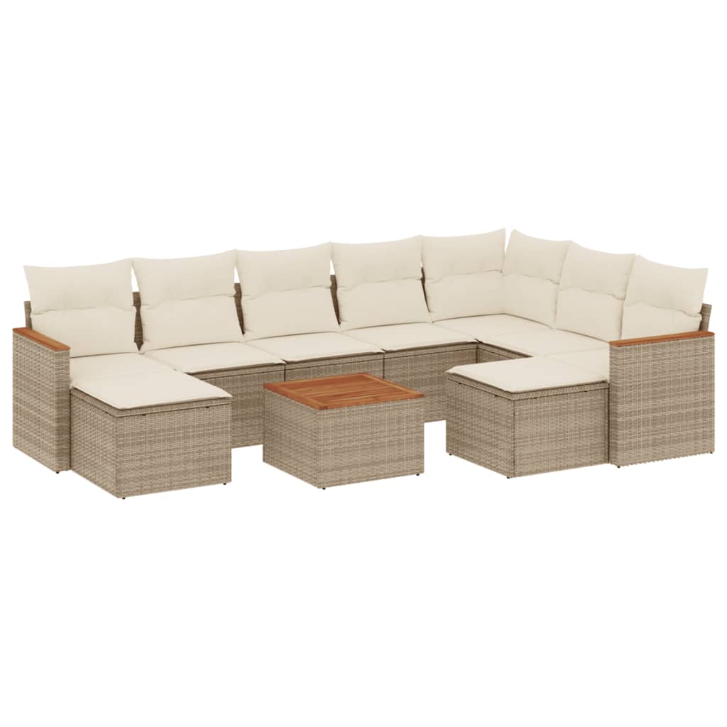 10-tlg. Garten-Sofagarnitur mit Kissen Beige Poly Rattan