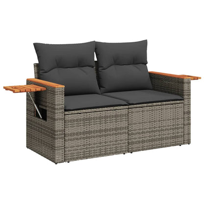 5-tlg. Garten-Sofagarnitur mit Kissen Grau Poly Rattan