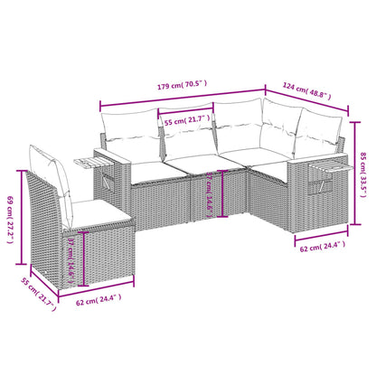 5-tlg. Garten-Sofagarnitur mit Kissen Grau Poly Rattan