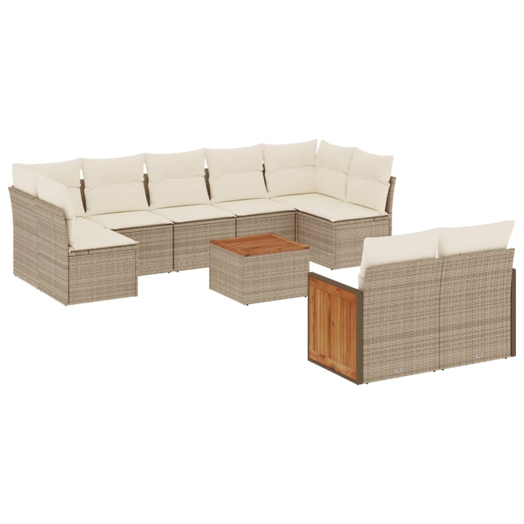 10-tlg. Garten-Sofagarnitur mit Kissen Beige Poly Rattan