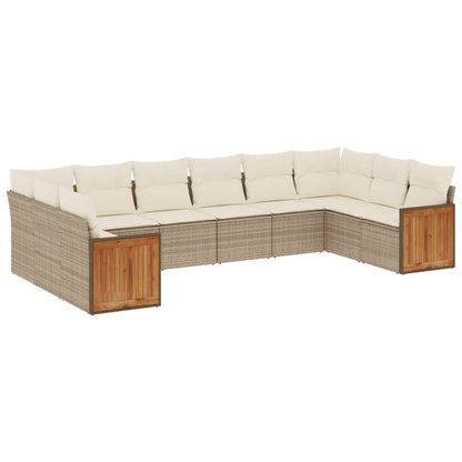 10-tlg. Garten-Sofagarnitur mit Kissen Beige Poly Rattan