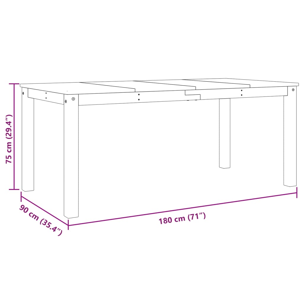 Table à manger Panama gris 180x90x75 cm bois de pin massif