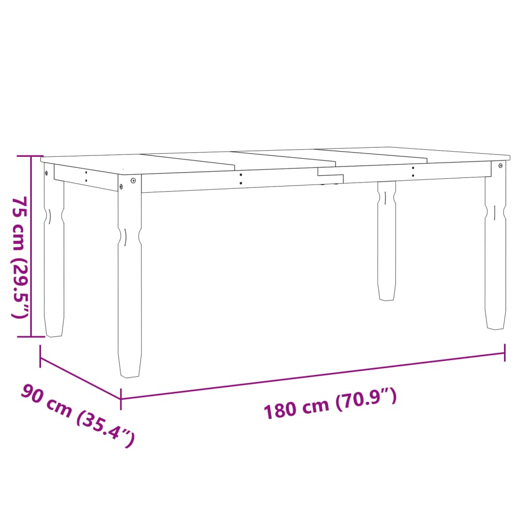 Mesa de comedor Corona 180x90x75 cm madera maciza de pino