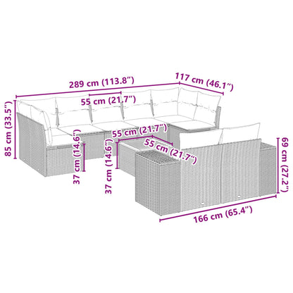 10-tlg. Garten-Sofagarnitur mit Kissen Beige Poly Rattan