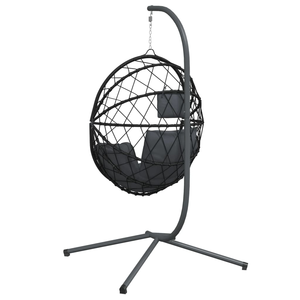 Hängesessel Ei-Design mit Ständer Anthrazit Rattan und Stahl