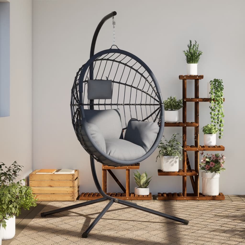 Hängesessel Ei-Design mit Ständer Grau Rattan und Stahl