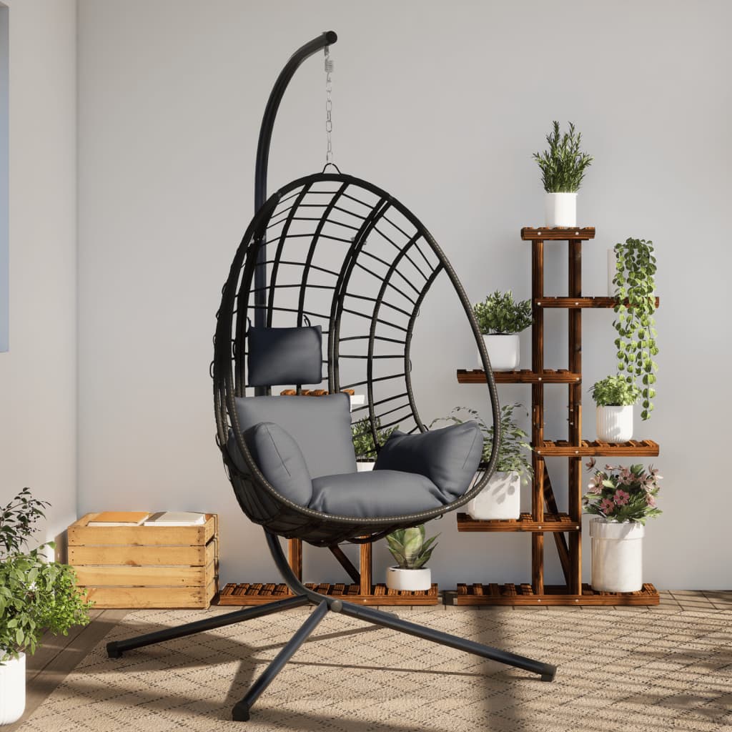 Hängesessel Ei-Design mit Ständer Anthrazit Rattan und Stahl Medium 