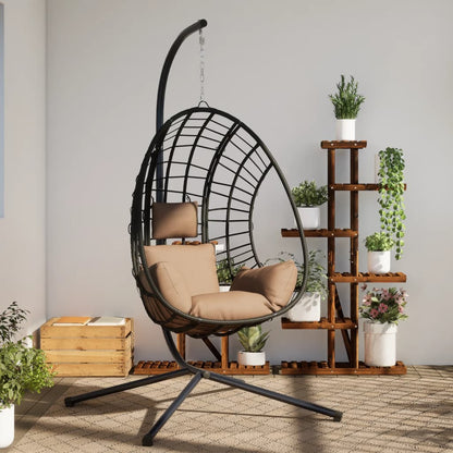 Hängesessel Ei-Design mit Ständer Taupe Rattan und Stahl