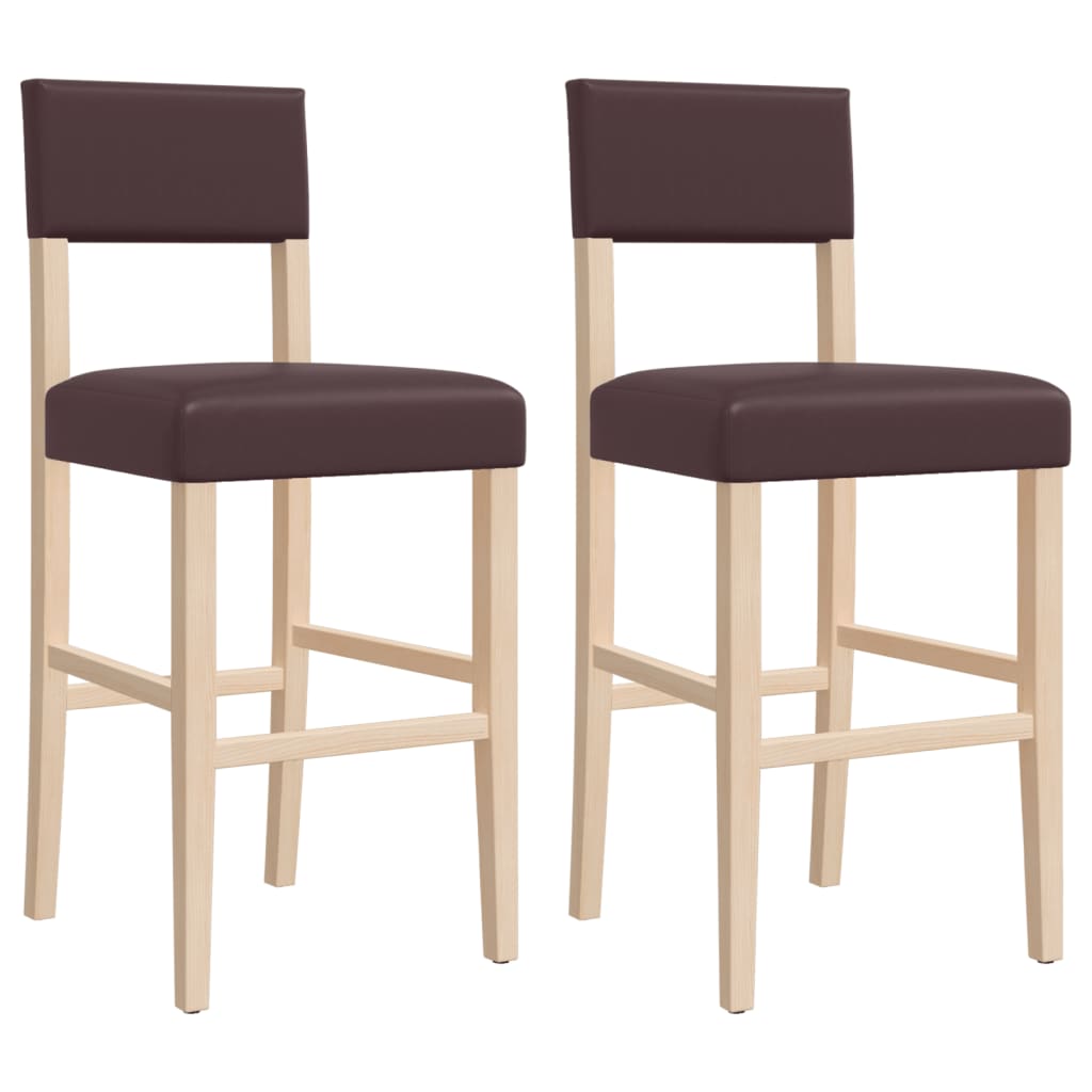 Chaises de bar 2 pcs. Bois d'hévéa massif et simili cuir