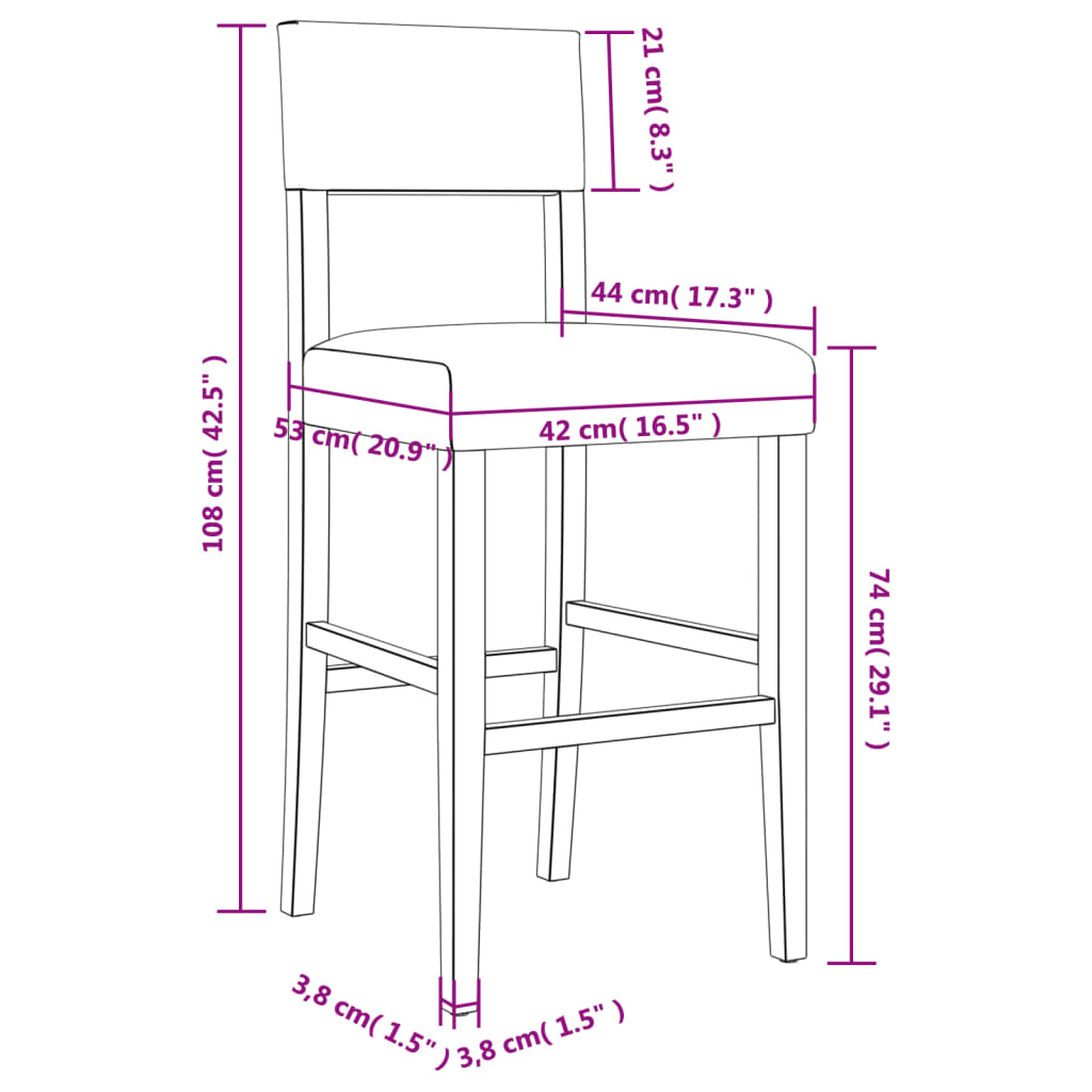 Chaises de bar 2 pcs. Bois d'hévéa massif et simili cuir