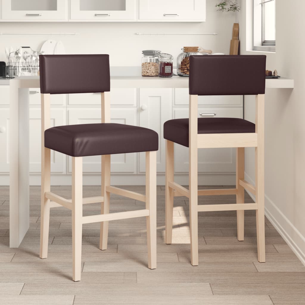 Chaises de bar 2 pcs. Bois d'hévéa massif et simili cuir