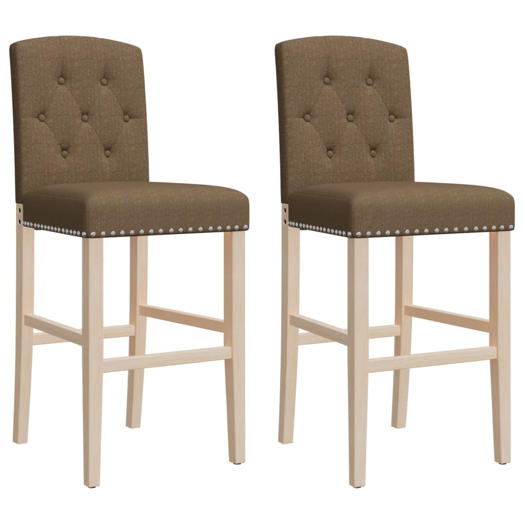 Chaises de bar 2 pcs. Bois d'hévéa massif et tissu