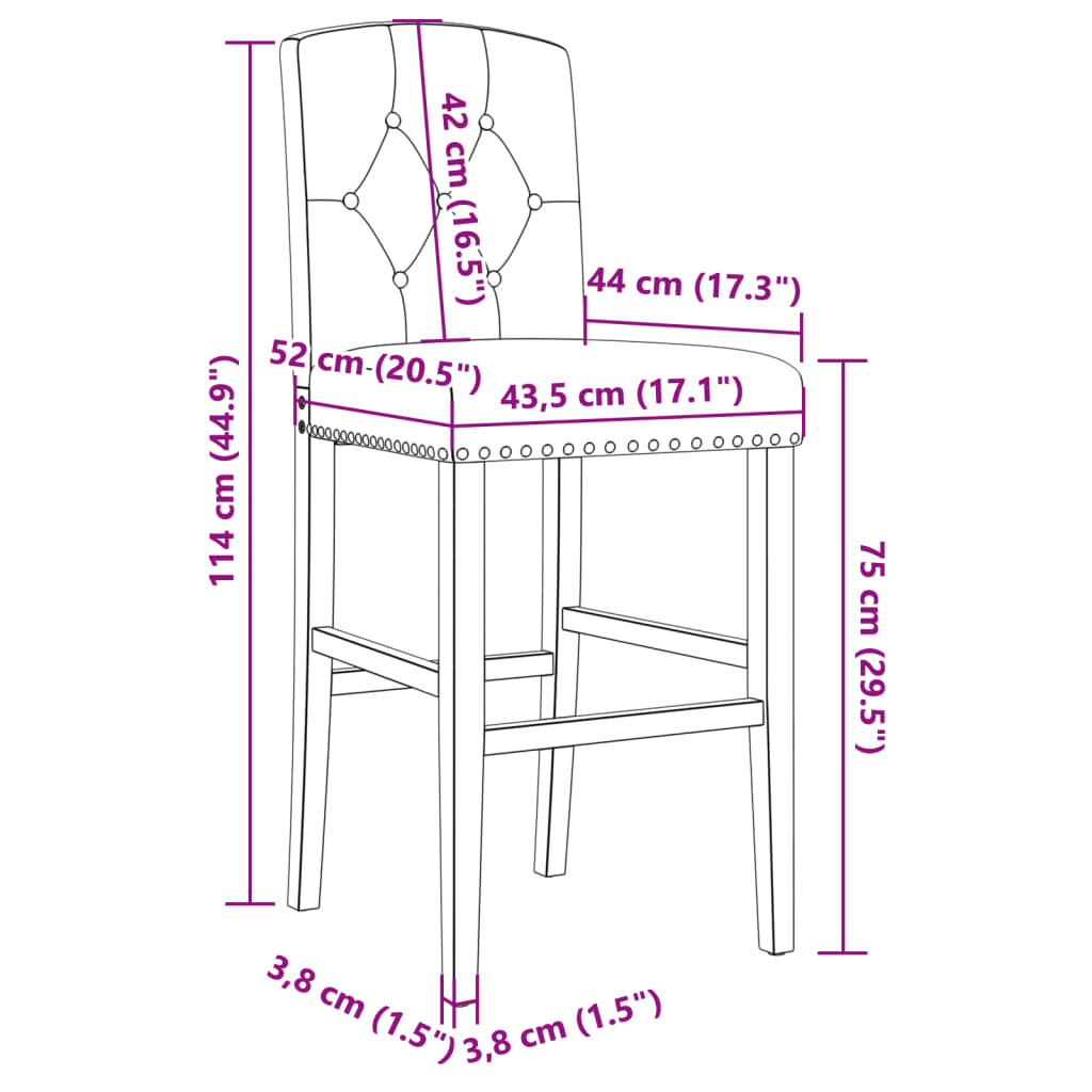 Chaises de bar 2 pcs. Bois d'hévéa massif et tissu