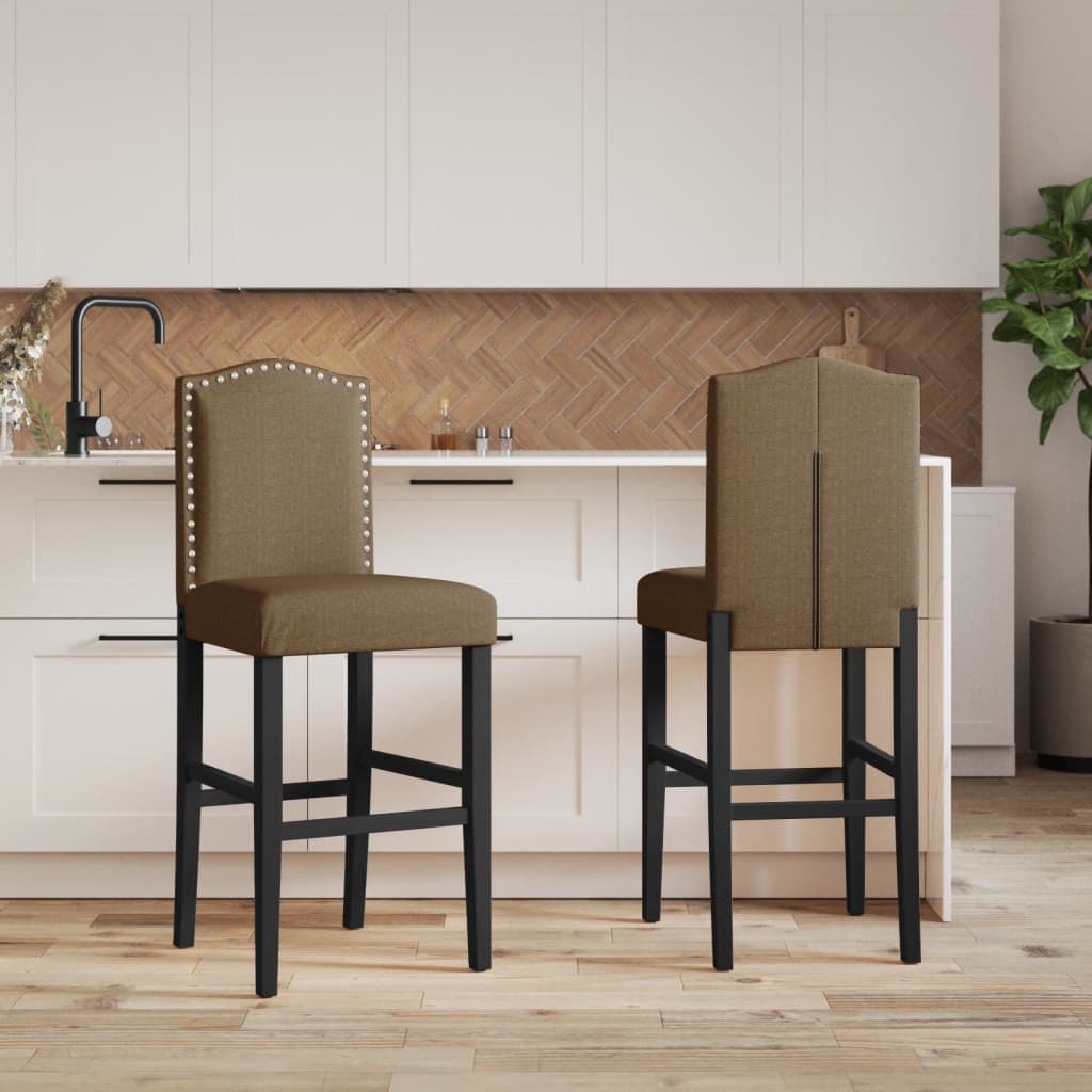 Chaises de bar 2 pcs. Bois d'hévéa massif et tissu